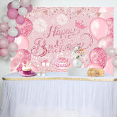Lofaris Pink Glitter Balloons Cake Girls Birthday Backdrop